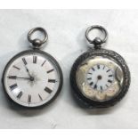 2 Antique ladies silver fob watches spares or repair non working