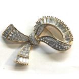 Vintage A&S Attwood & Sawyer Gold Plated stone set bow brooch named on back in good condition