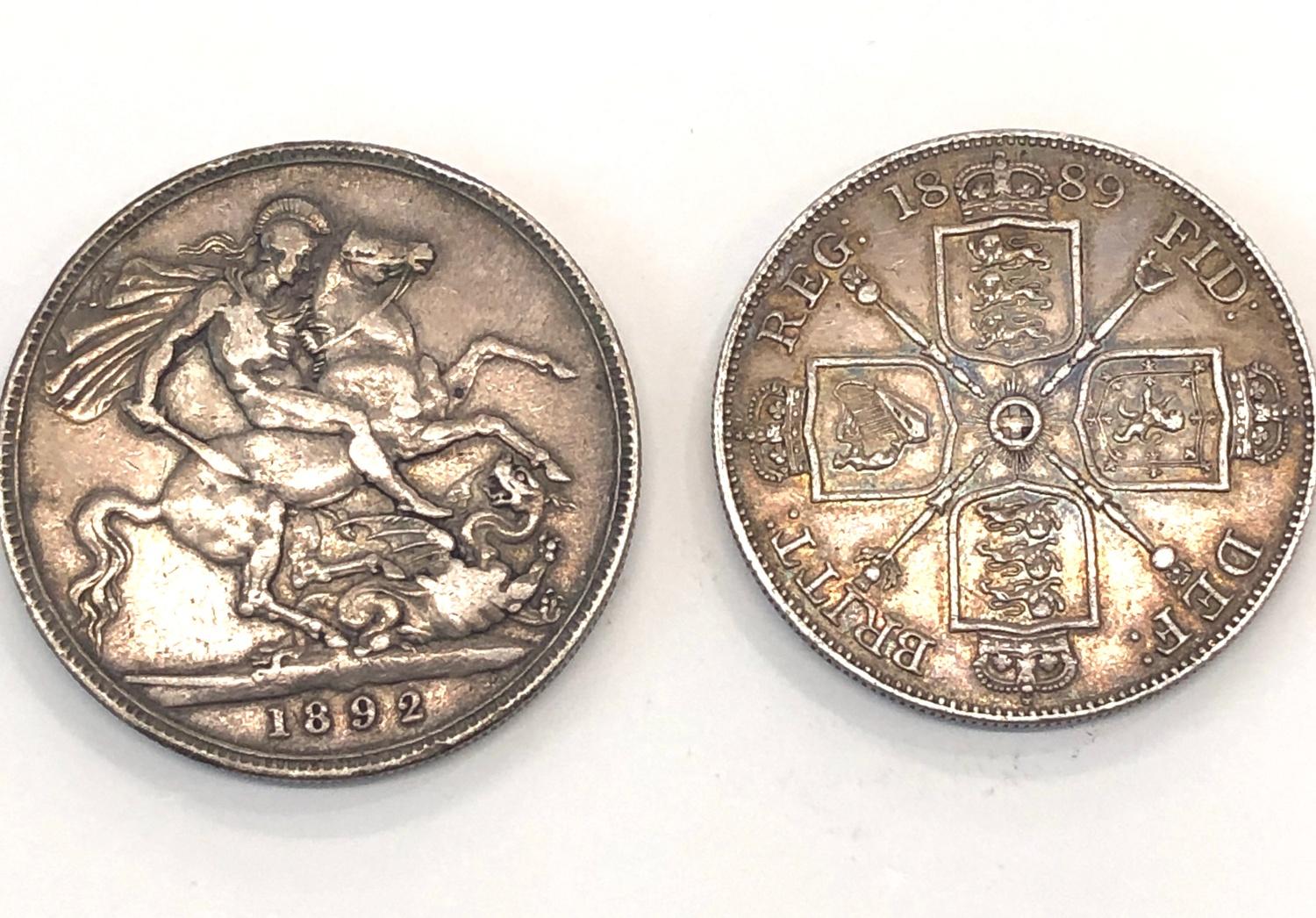 1982 Victorian crown and 1889 double florin please see images for grade