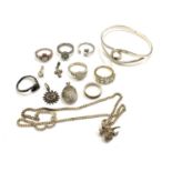 Selection of silver jewellery, includes rings, bangles etc, total weight approx 60g.