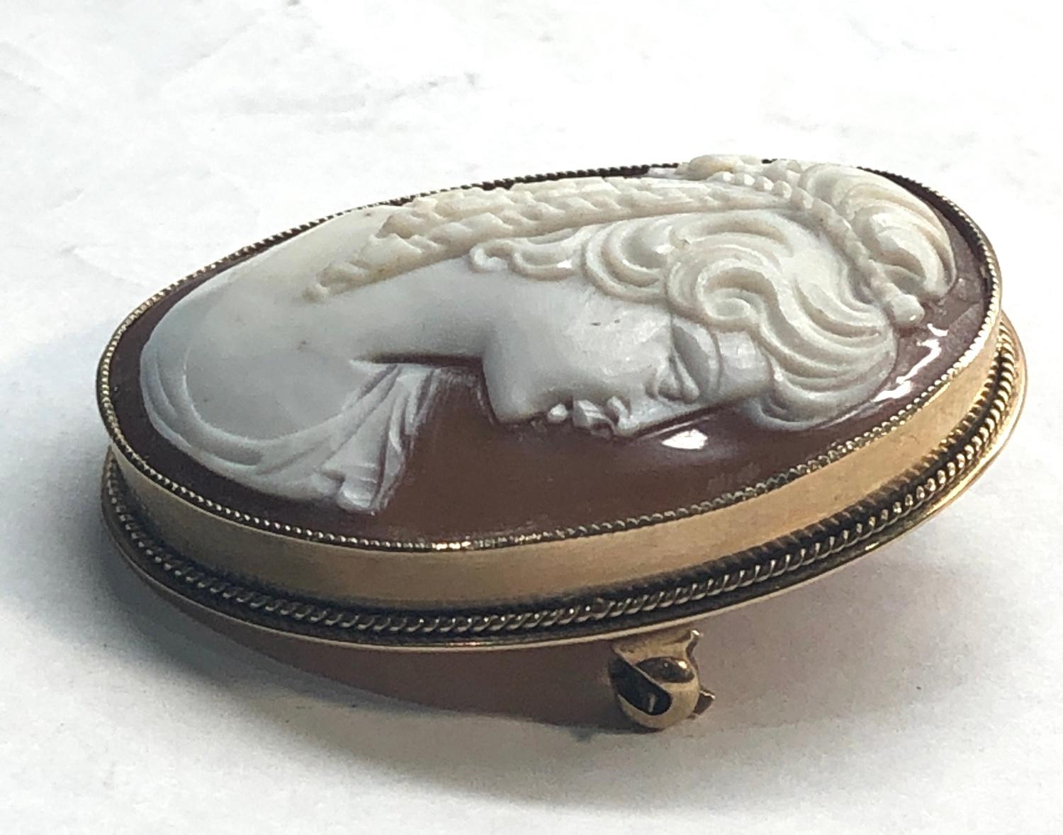 9ct gold mounted cameo brooch measures approx 38mm by 30mm good condition - Image 4 of 4