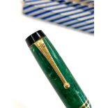 Vintage Parker Duofold green fountain pen w/ 14ct gold nib, rolled gold banding, Boxed, Item is in