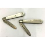 2 silver and mother of pearl fruit knives