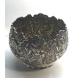 Antique silver Asian embossed bowl measures approx height 6.2cm by 8.7cm dia please see images for