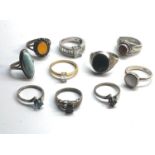 Collection of 10 vintage silver stone set dress rings