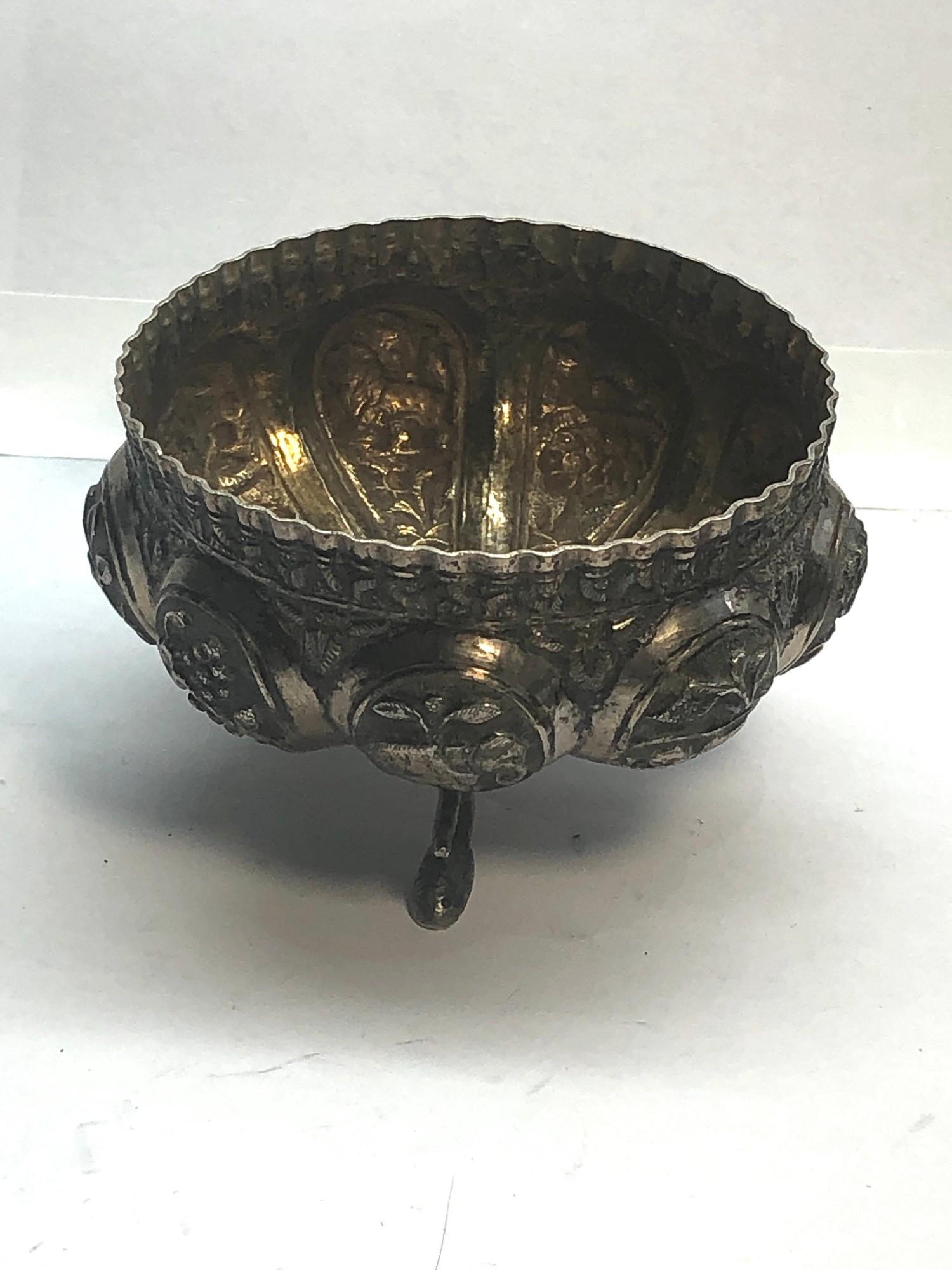 Antique asian embossed silver bowl measures approx 9cm dia height 5cm weight 73g please see images