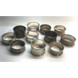 Collection of 11 antique silver napkin rings weight 143g please see images for details