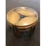 Mid Century Nathan Trinity round glass retro teak coffee table nest of tables