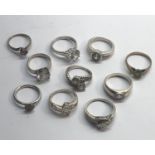 Collection of 10 vintage silver stone set dress rings