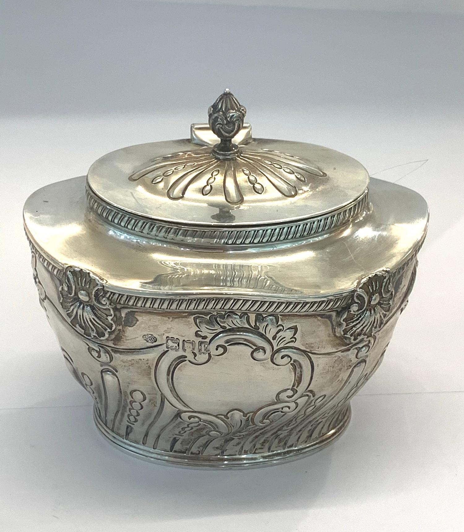 Antique silver tea caddy London silver hallmarks makers William Hutton & sons weight 250g good un-