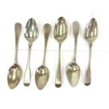 6 various Georgian teaspoons including 2 from Exeter