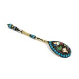 Antique Russian silver and enamel salt spoon Russian silver hallmarks measures approx 7.7cm long