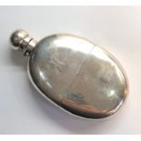 Antique London silver hip flask engraved initials age related marks and scratches rubbed hallmark