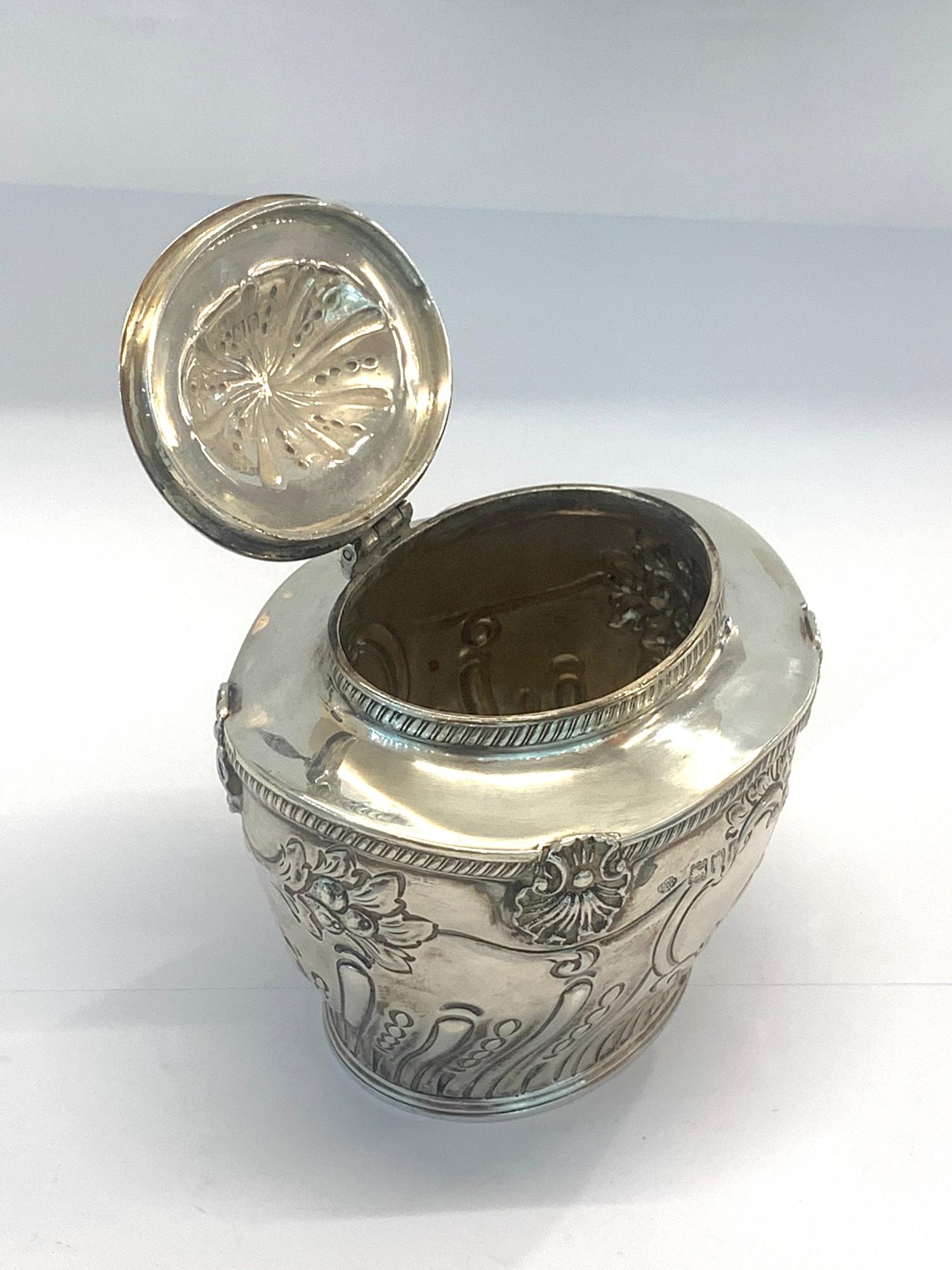 Antique silver tea caddy London silver hallmarks makers William Hutton & sons weight 250g good un- - Image 2 of 4