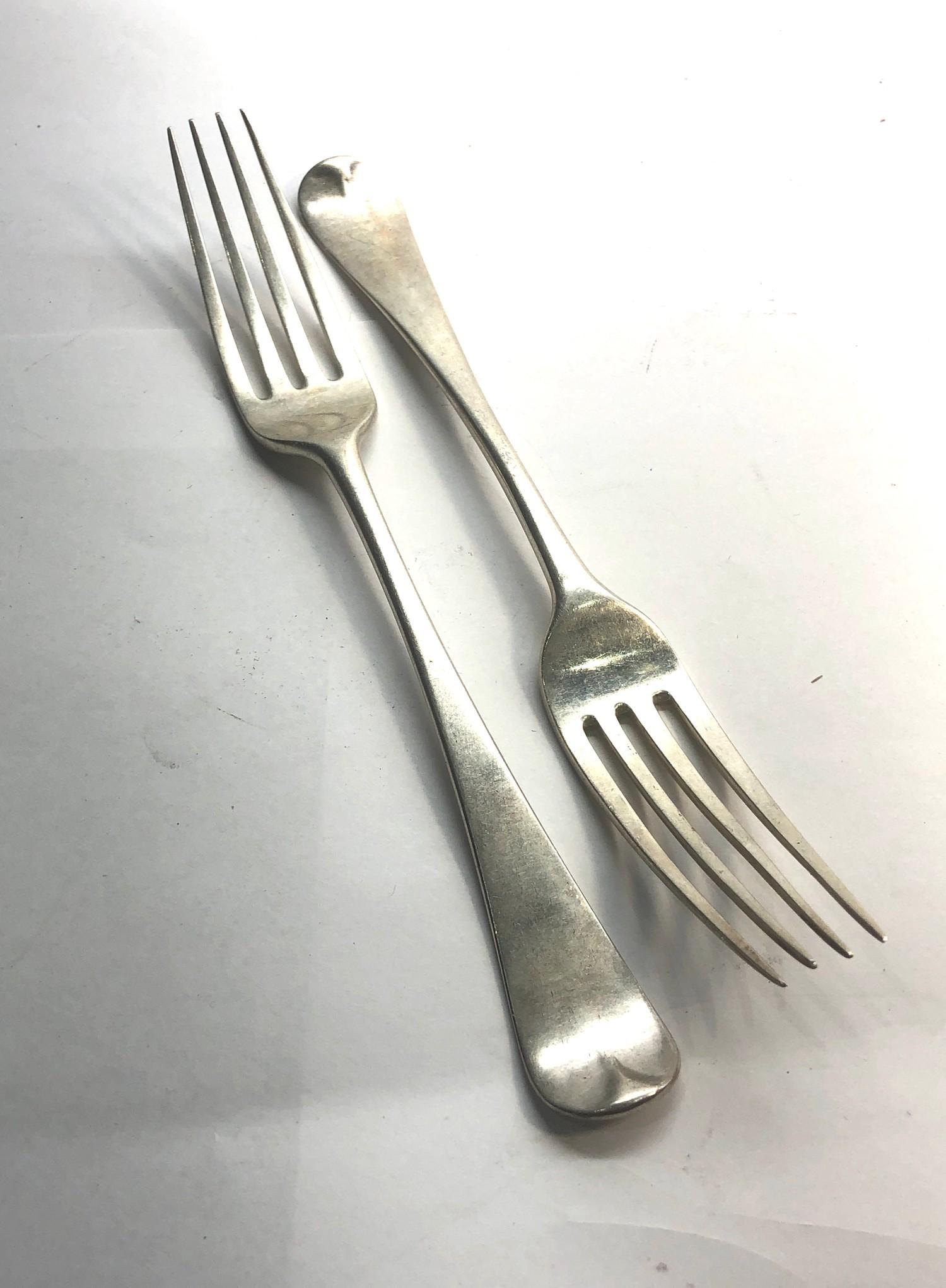 Pair of antique Georgian silver table Forks each measures approx 21cm Birmingham silver hallmarks w - Image 2 of 3