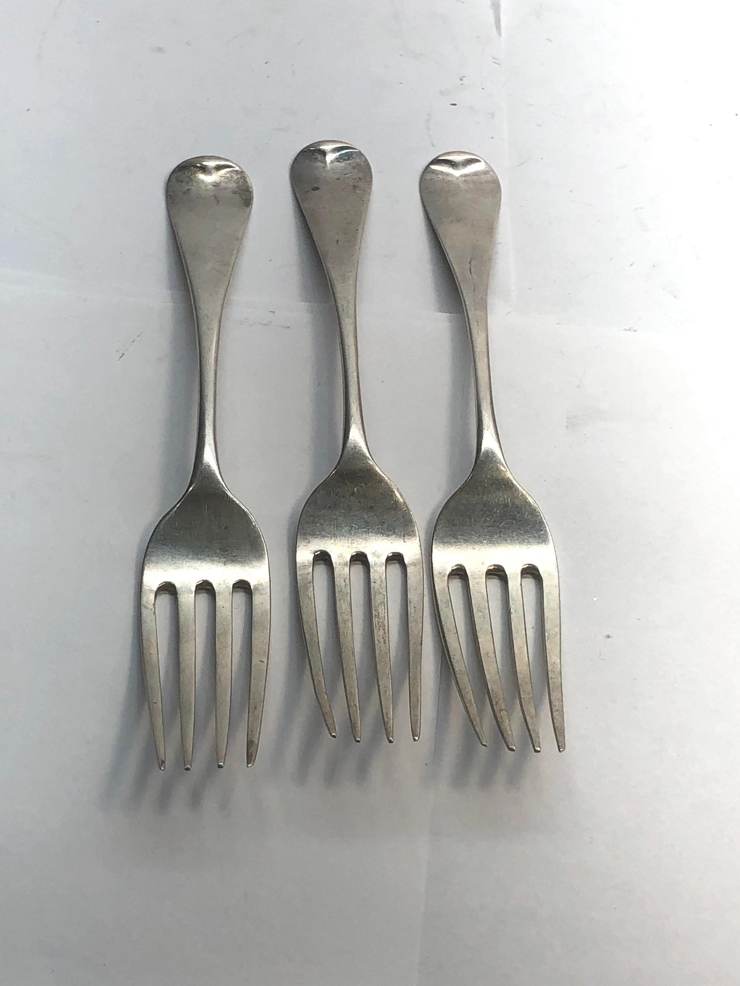 3 antique Georgian silver forks each measures approx 18cm London silver hallmarks weight 100g please