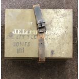 WWII 1941 military metal tin/ small trunk, to Major J E Little Jones with original leather strap,