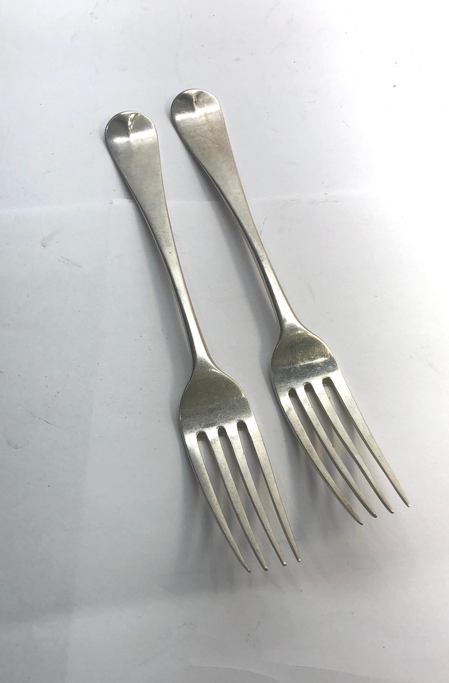 Pair of antique Georgian silver table Forks each measures approx 21cm Birmingham silver hallmarks w