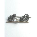 Rose diamond and pearl kittens playing brooch silver front gold back measures approx 4.5 cm by 1.7cm