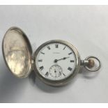 Antique full hunter silver waltham u.s.a traveler pocket watch the watch winds and ticks but no