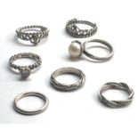 Selection of 7 pandora silver rings