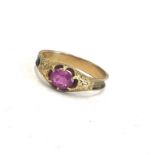 Antique / Georgian gold and ruby mourning ring, missing hair to the band, no hallmarks, but tests as