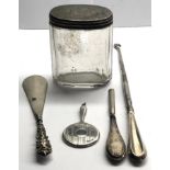 Silver vanity items includes silver top trinket jar miniature mirror button hook etc edge damage