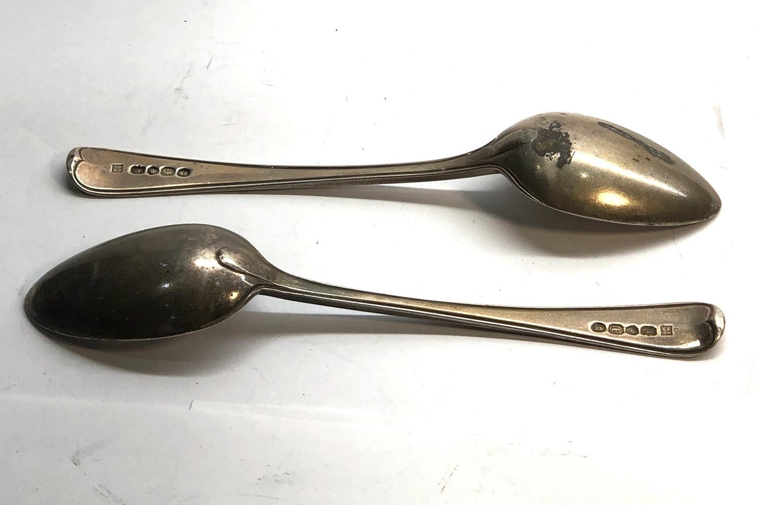 Pair of antique Georgian silver spoons each measures approx 17.5cm London silver hallmarks weight - Image 2 of 3