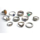 Collection of 10 vintage silver stone set dress rings