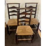 3 Period oak and straw ladder back chairs, overall good antique condition