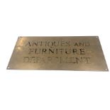 Mid 20th Century brass plaque - possibly from a Department Store. ANTIQUES & FURNITURE DEPARTMENT.