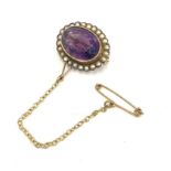 Small antique 9ct gold Amethyst and pearl brooch, total approximate weight 4.1g, approximate