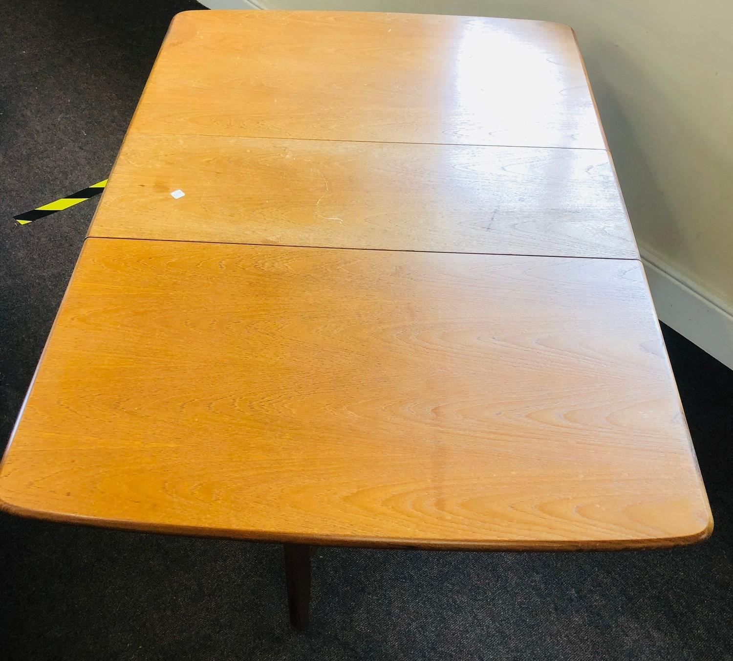 Drop leaf teak dining table, overall good condition, length with leaves up 54 inches, Width 36 - Image 2 of 2