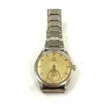 Vintage stainless steel Omega gents wrist watch winds and tick but no warranty given comes on