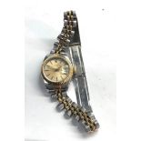 Vintage ladies bi-metal Rolex oyster perpetual date in used condition watch winds and ticks but no