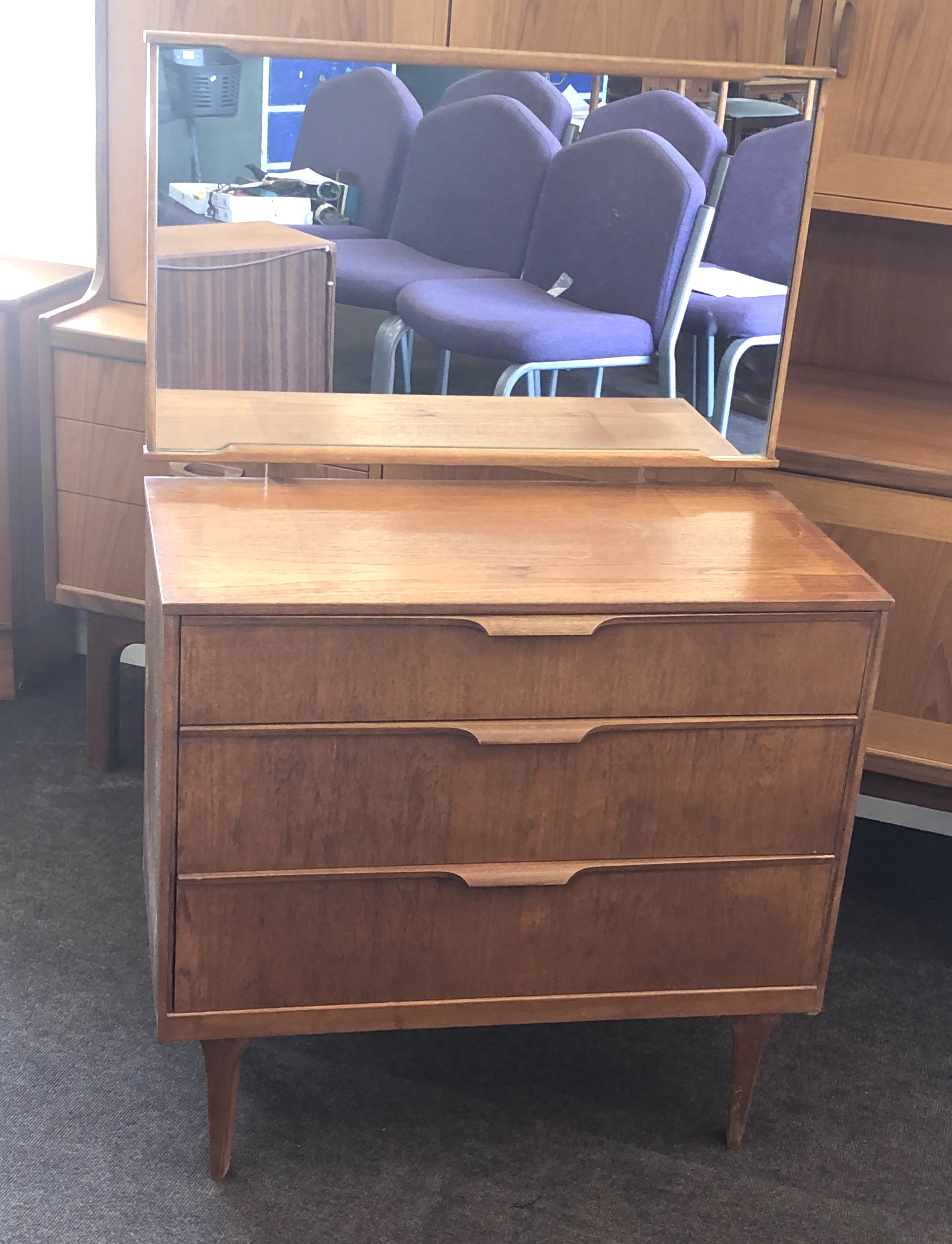 Retro teak 1960s 3 draw dressing table by Austin Sweet measures approx