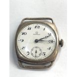 Early silver omega trench style wristwatch the watch is full wound but does not tick parts spares or