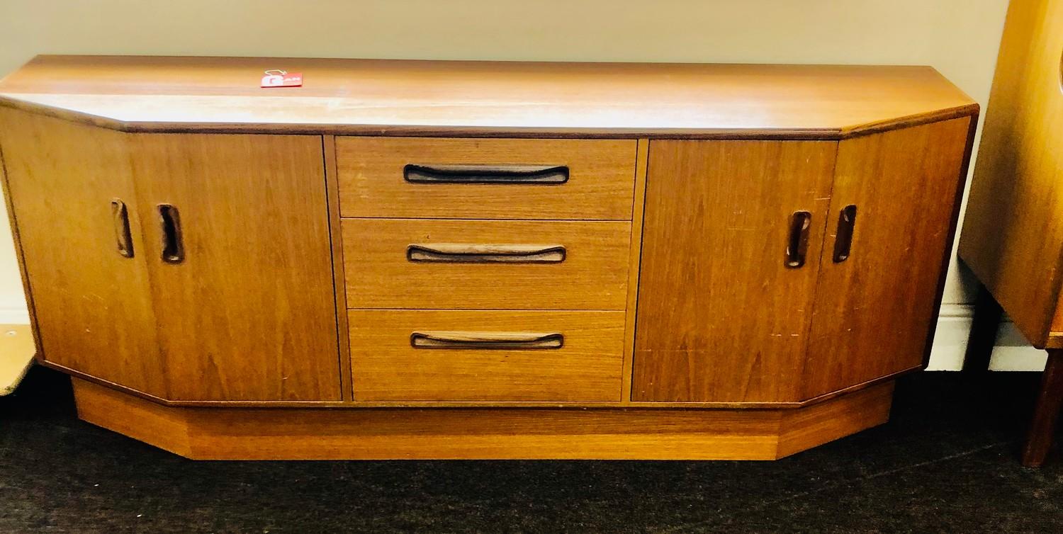 Mid century G Plan Fresco Angle Cornered Teak Sideboard Height 29 inches, length 72 inches, depth 17