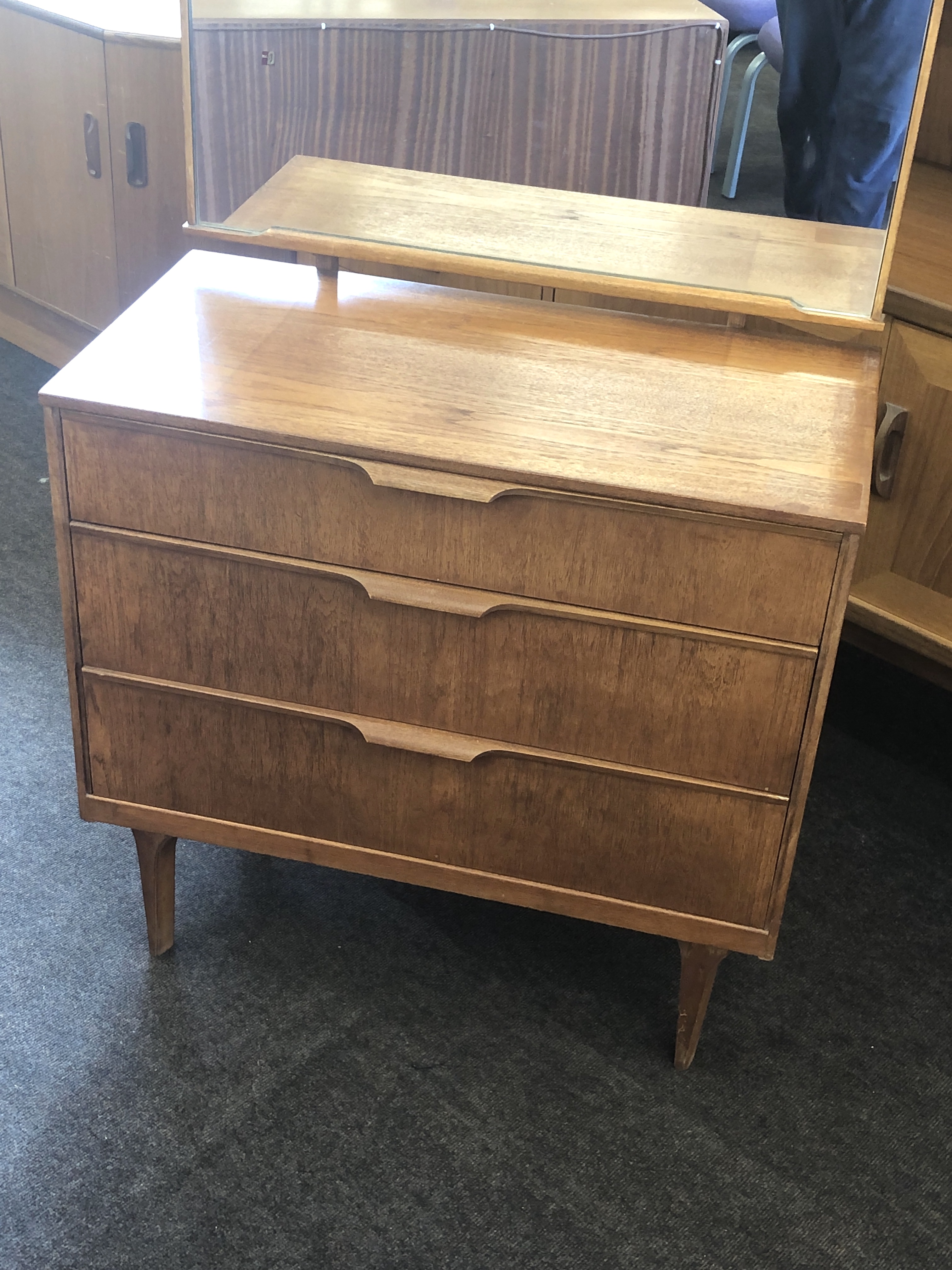 Retro teak 1960s 3 draw dressing table by Austin Sweet measures approx - Image 2 of 3