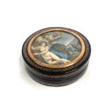 Antique Tortoise box with painted scenic panel, gold inlaid, please see image for details,