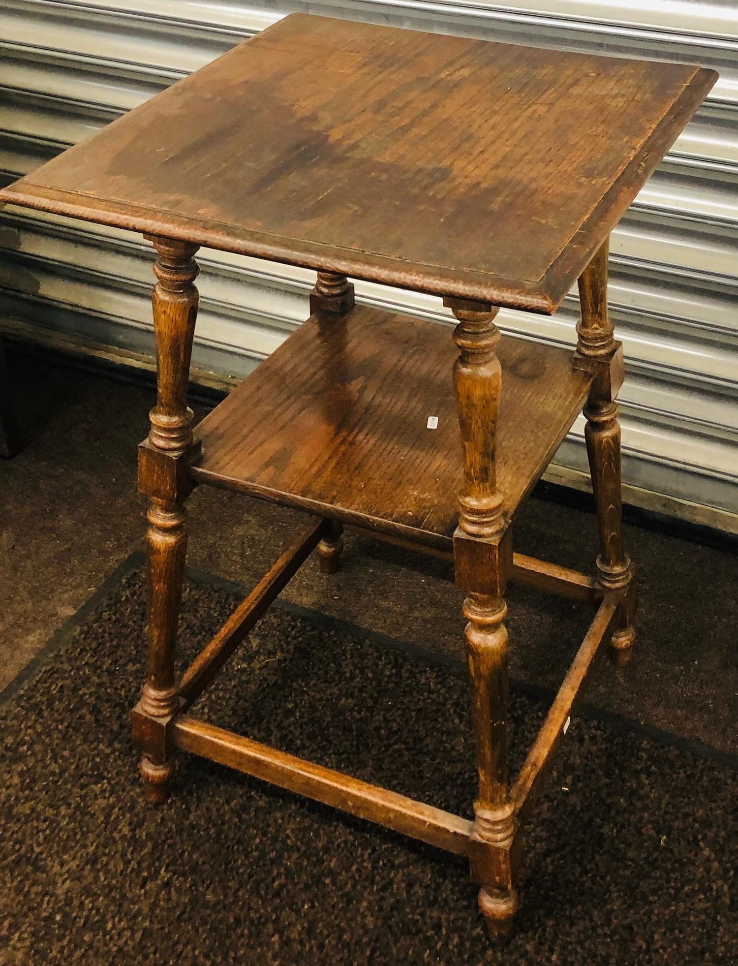 Solid oak two tier Edwardian table, overall height: 29 inches, width/ depth 19 inches - Image 2 of 2