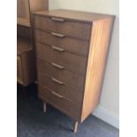 Retro teak six draw chest of draws, 25" wide by 48" height 16" depth