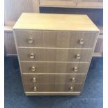 Retro light oak five draw chest of draws, measures approx width 30" depth 18" height 40"