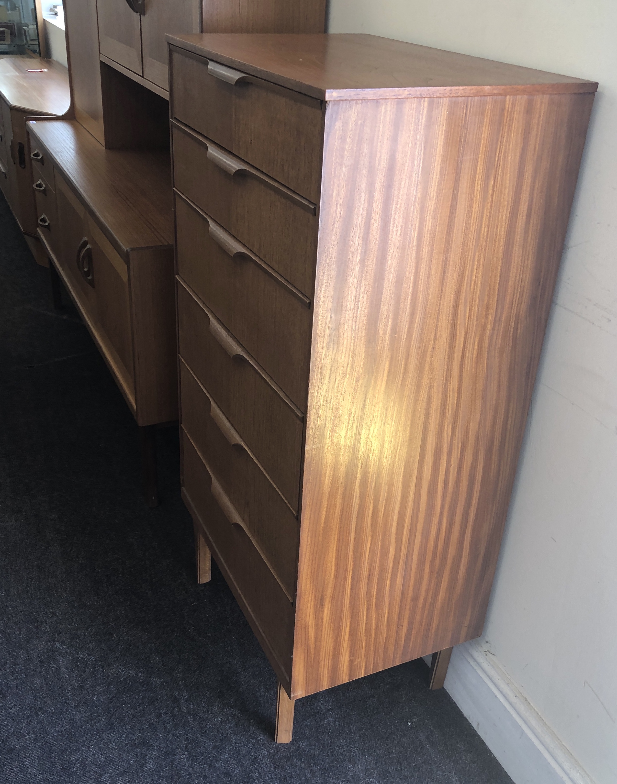 Retro teak six draw chest of draws, 25" wide by 48" height 16" depth - Image 2 of 3