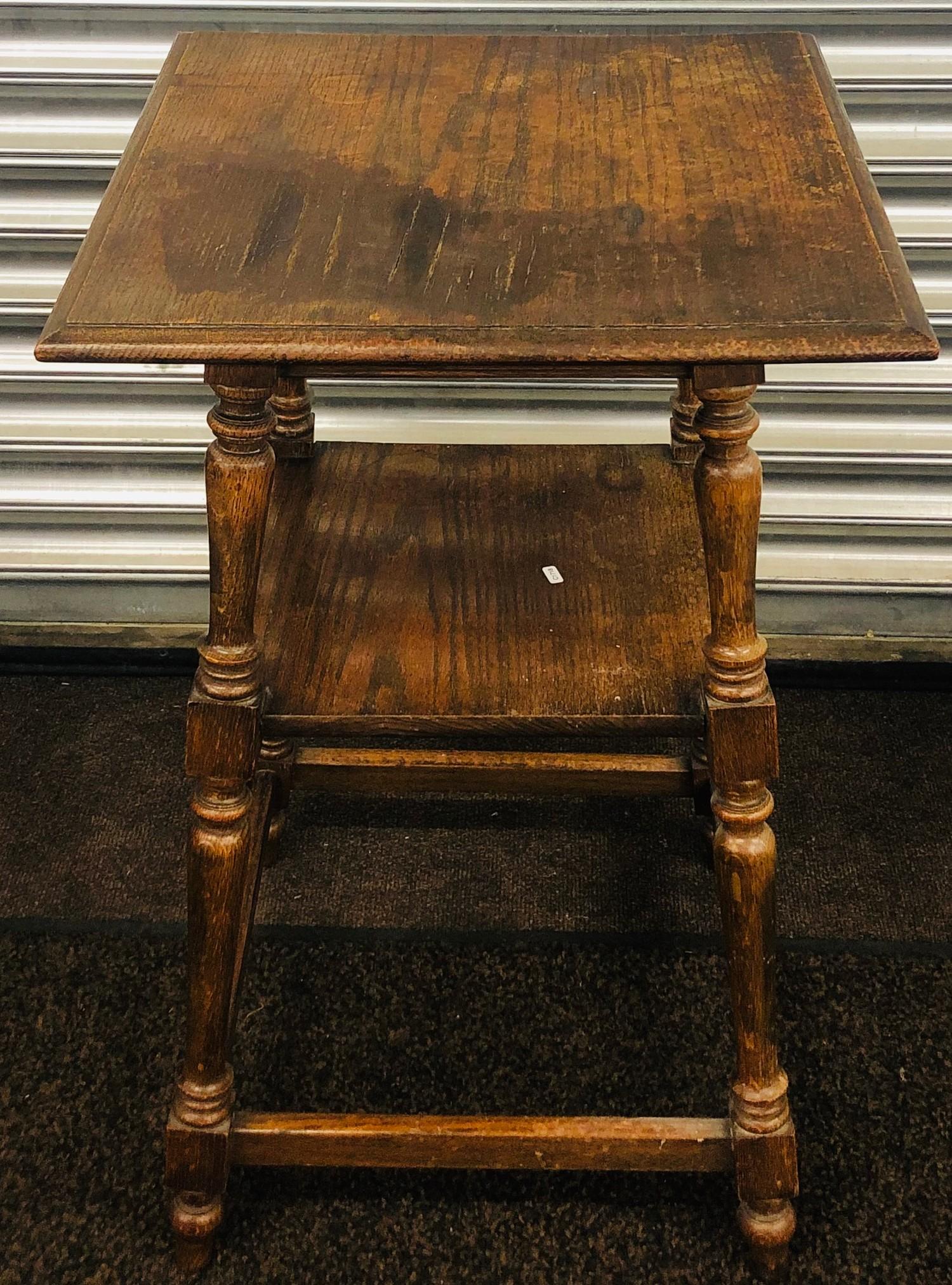 Solid oak two tier Edwardian table, overall height: 29 inches, width/ depth 19 inches