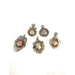 Selection of 5 antique silver pocket watch chain fobs