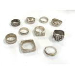 Selection of 10 vintage silver rings