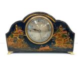 Antique black Chinoiserie mantel clock fully wound ticks but stops no warranty given