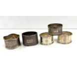 5 Silver napkin rings weight 130g