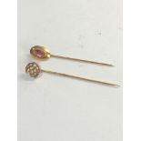 2 Antique 14ct gold stickpins weight 2.6g please see images for details